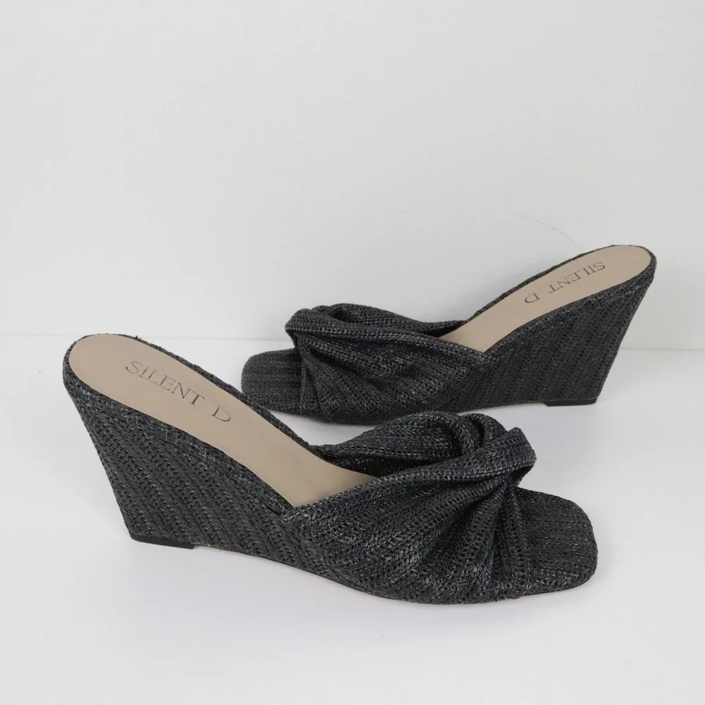 Anthropologie Silent D Katia Black Woven Wedge Sandals 41 10 Black Raffia